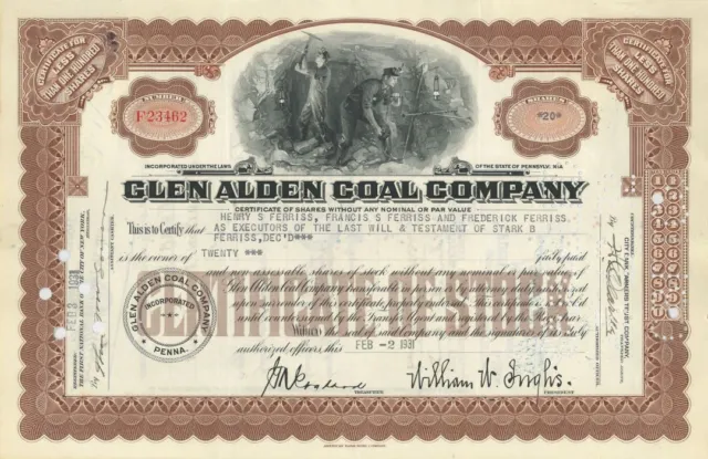 Glen Alden Coal Co. - Stock Certificate - Mining Stocks