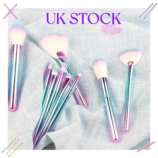 9 Pcs Metallic Make up Brushes Eye shadow Blusher Face Powder Makeup Brush UK