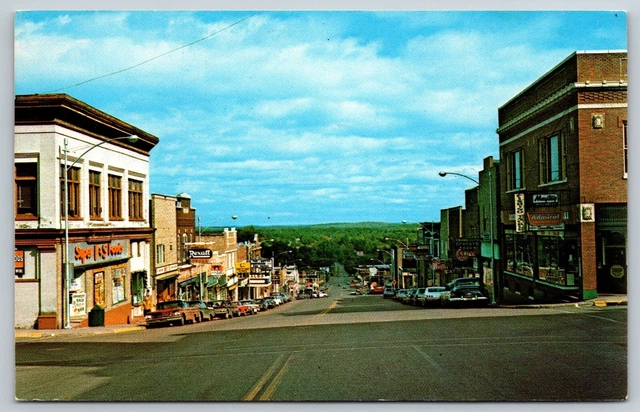 Postcard Superior Avenue Street Scene Crystal Falls Michigan