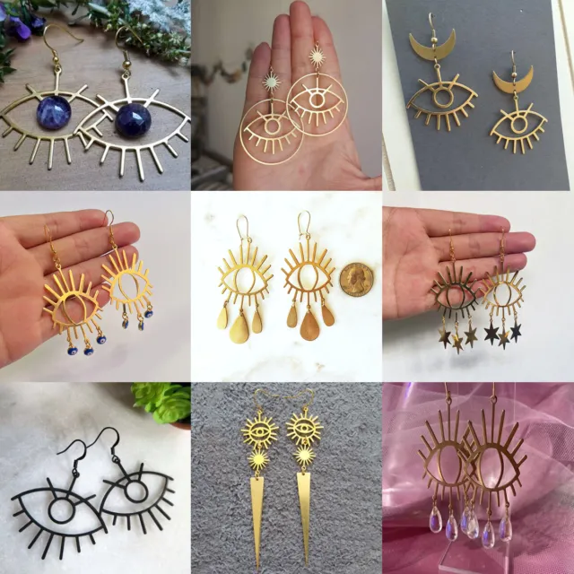 Chic Lady Golden Evil Eye Sun Star Moon Dangle Earrings Witch Party Jewelry Gift