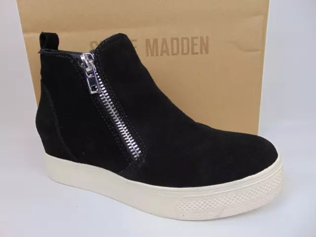 Steve Madden Wedgie Women Sz 8.0 Black Suede Booties Zip Hidden Wedge Ankle Shoe