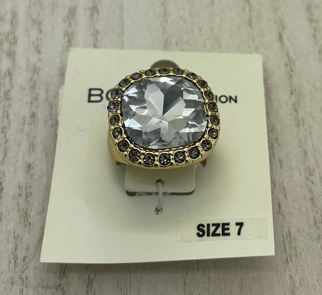 BCBGeneration Gold-Tone Large Stone and Crystal Drama Ring Size 7