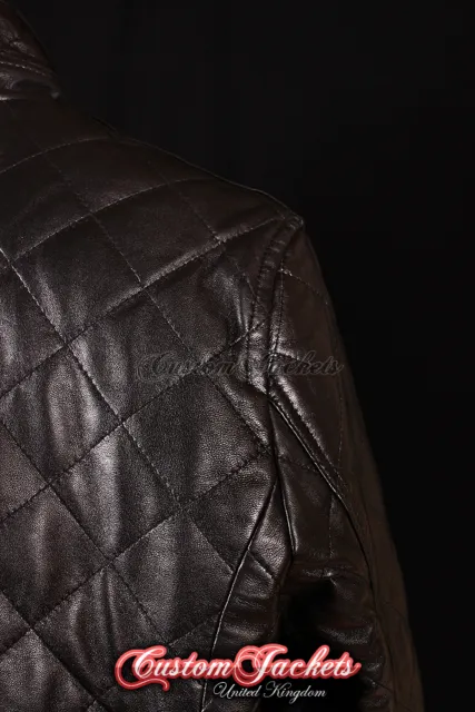 Men's NORFOLK Black Diamond QUILTED Winter Puffer Lambskin Leather Jacket Coat 10