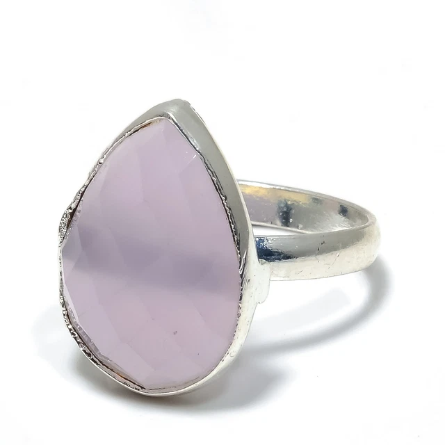 Rose Quartz Gemstone 925 Solid Sterling Silver Jewelry Ring Size 5.5 R947