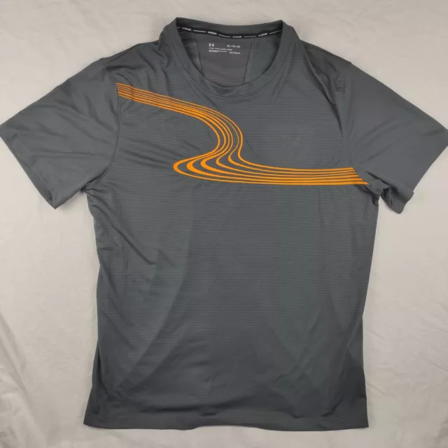 Under Armour XL Fitted UA Run Heatgear Gray Orange Performance Shirt Short Sleev
