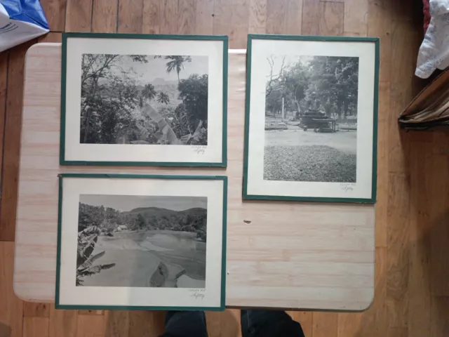 Lot de 3 grandes photos anciennes sous verre taille 30sur 24cm en très bon état.