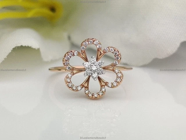 Flower Art Deco Fine Anniversary Ring 14k Yellow Gold Natural Diamond No Stone