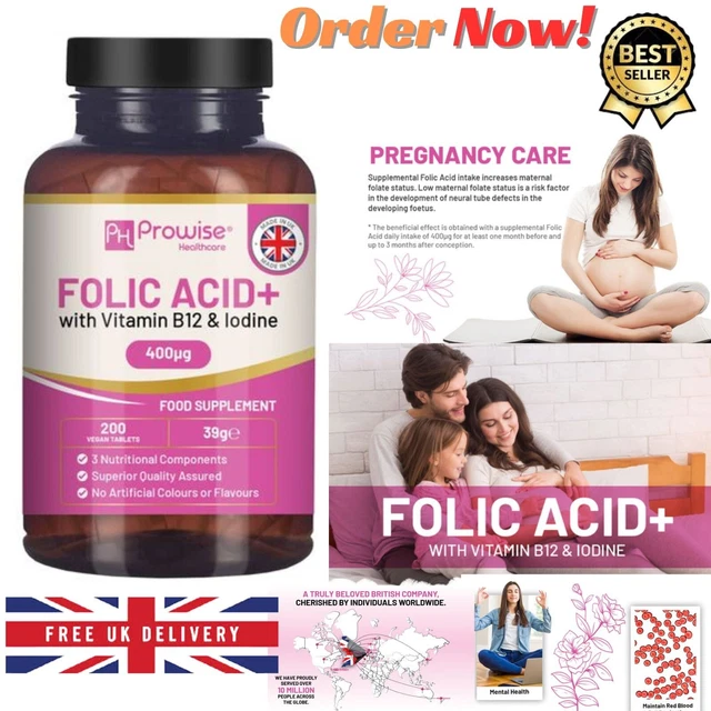 PREGNANCY CARE FOLIC Acid+400 mcg Supplement Vegan Vitamin Tablets B12