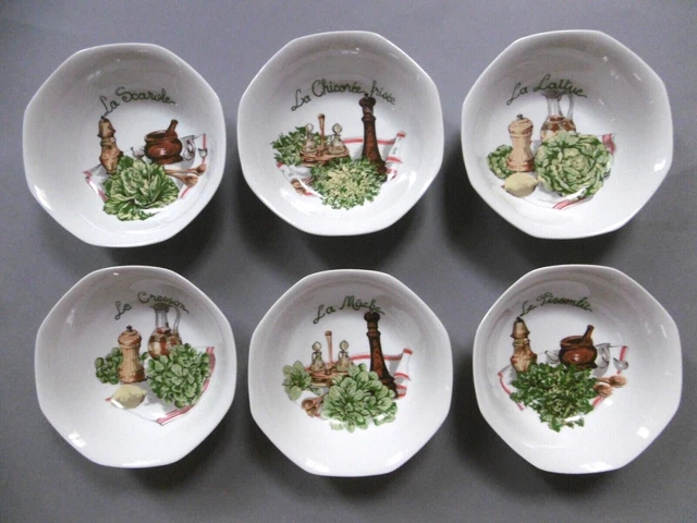 6 COUPES PLATS CREUX PORCELAINE LIMOGES Salade Vintage