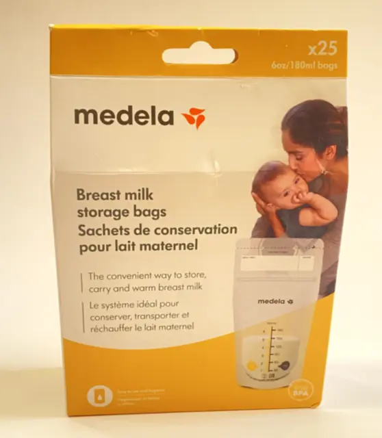 Medela Breast Milk Storage Bags, 25 Ct, 6 oz/180 Ml, Fast Shipping! New, Sealed