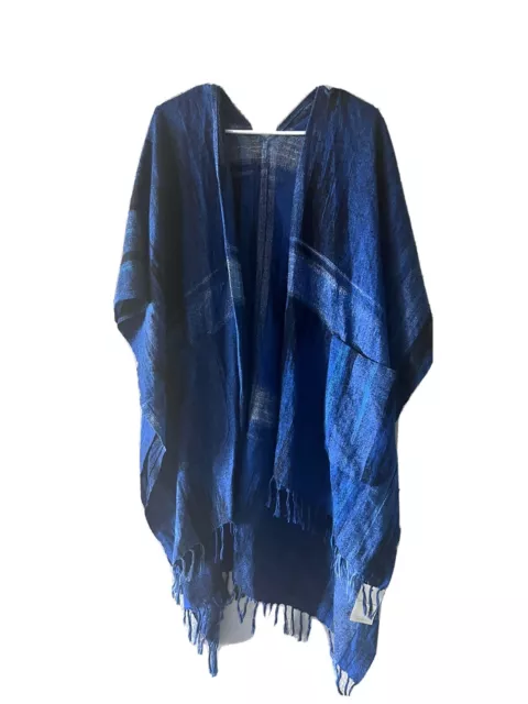 Lucky brand Ikat plaid blue kimono pocket