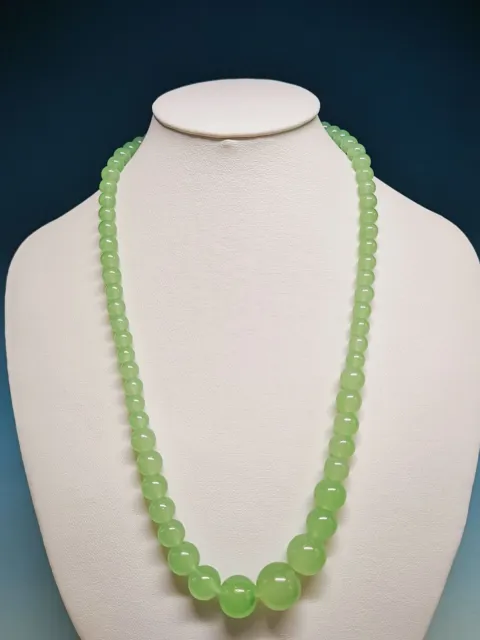 Exquisite Chinese 6-14mm Natural Light green Jade Round Beads Necklace C70