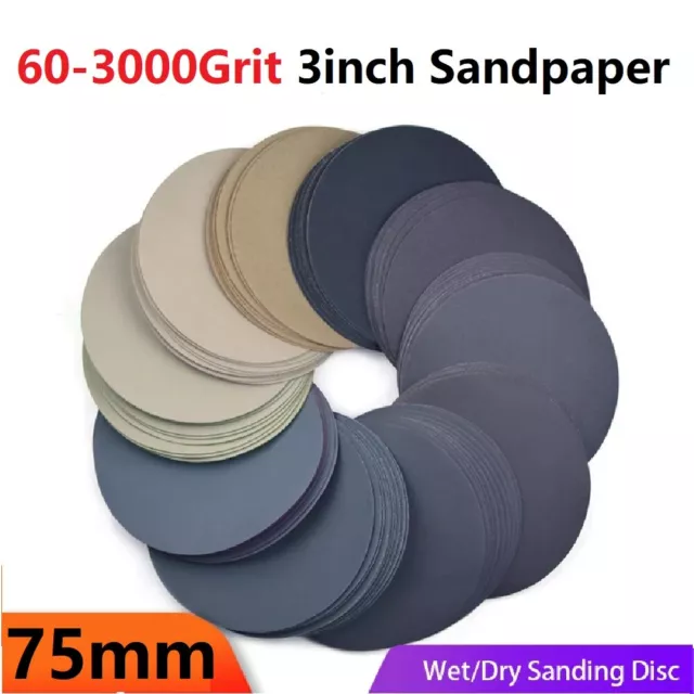 60-3000Grit 3inch Sandpaper Sanding Disc 7.5cm Wet Dry Flocking Disc Buffing Pad