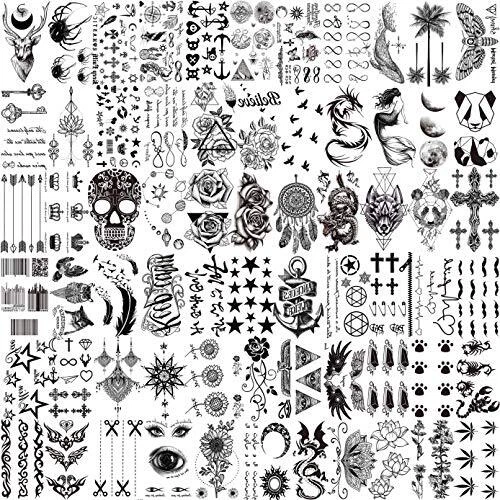 LAROI 66 Feuilles 3D Petits Noir Faux Tatouages ​​ephemere Femmes Hommes Réal...