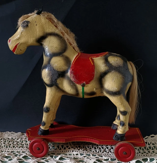 Ancien Cheval à Roulettes En Carton Bouilli – Jouet Français Des Années 1900 (déco Ou Collection)