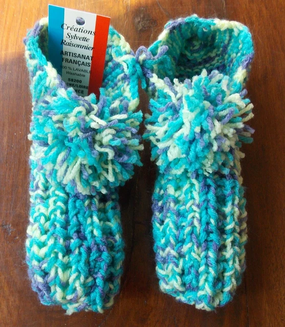 Chaussons De Lit Tricotés Main Artisanaux Français - Rouge, Taille Unique, Matière Laine Et Polyester