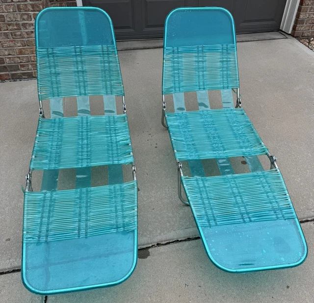 VINTAGE TRI FOLDING Jelly Tube Chaise Lounge Lawn Beach Chair Blue Aqua
