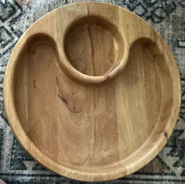 Crate & Barrel Wooden Chip And Dip Bowl