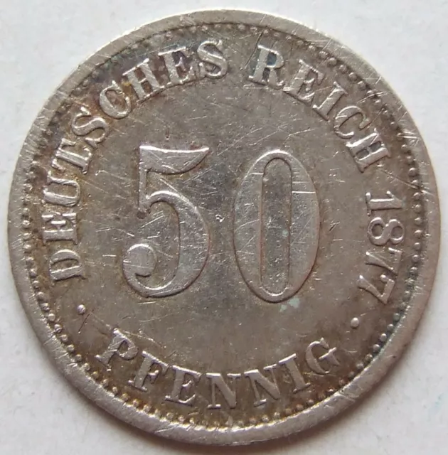 Moneta Reich Tedesco Impero Tedesco Argento 50 Pfennig 1877 H IN fine