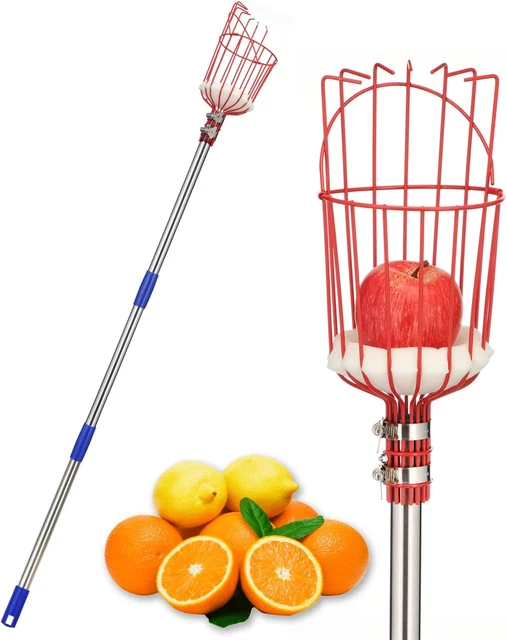 Fruit Picker, 8 FT Fruit Picker Pole with Large Basket, Length Adjustable Garden