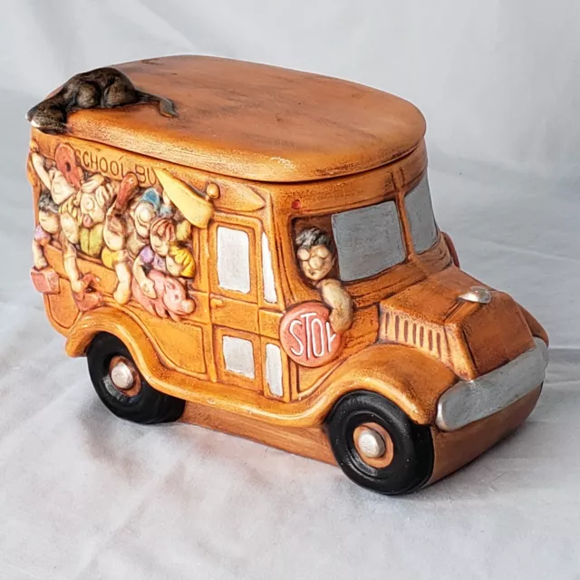 School Bus Ceramic Cookie Jar Canister ~ Hand Painted 2