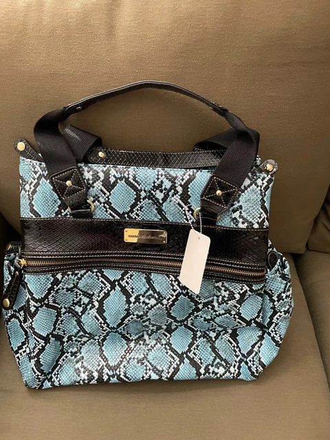 Samantha Brown Python Embossed METRO TOTE in TURQUOISE/ BLACK nwt 2