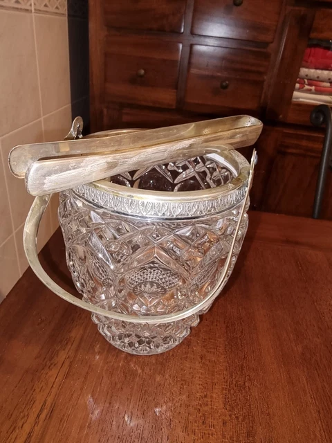 Cestello porta ghiaccio in cristallo e argento 800 con pinze