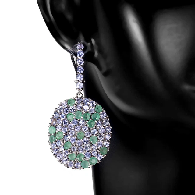 Non Chauffé Rond Émeraude 3mm Tanzanite 925 Argent Sterling Boucles D'Oreilles
