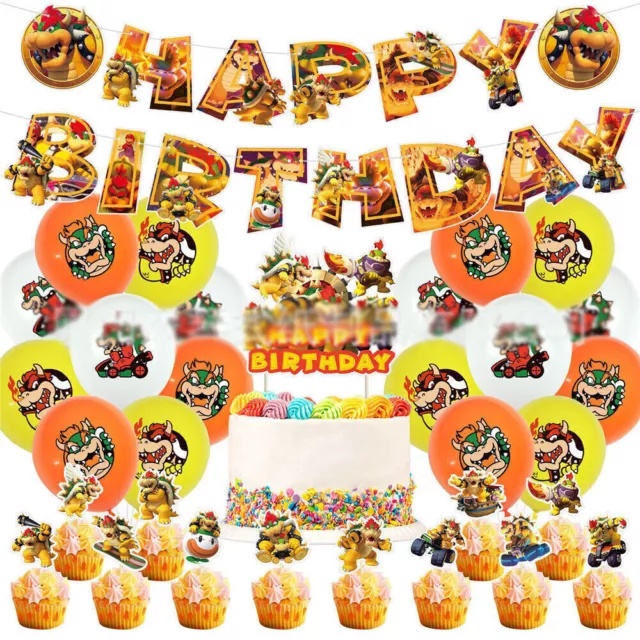 Super Mario Bros Bowser Koopa Birthday Party Decor Banner Balloons Cake Toppers