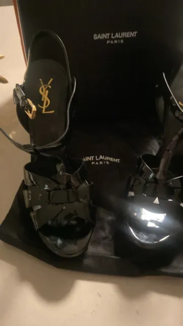 Yves Saint Laurent Tribute Patent Leather  Heel Platform Sandals Black  41