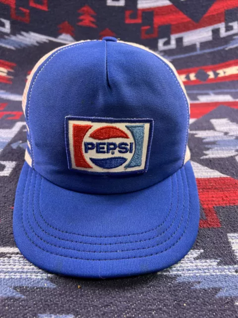 Vintage 70’s PEPSI COLA  Mesh Snapback Trucker Cap Hat Patch USA Made 3 Stripe