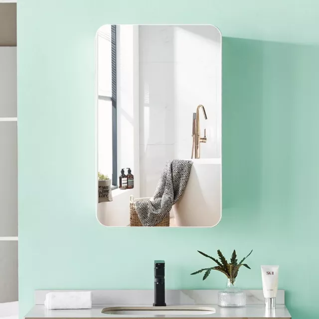 White Bathroom Mirror Cabinet Wall Mount Storage With Shelf Single Door