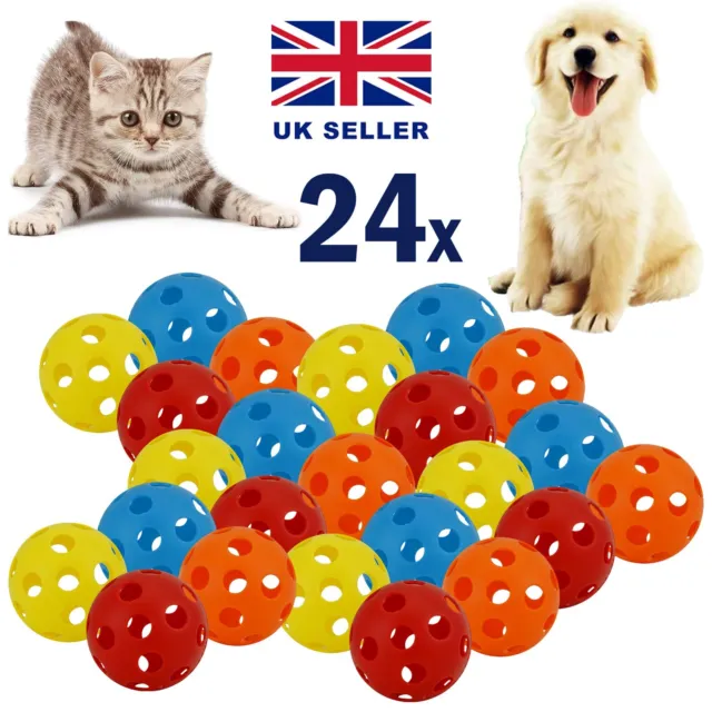 24x Juguete para Perro Multicolor Hueco 7 cm Bolas de Plástico Cachorro Perseguir Buscar Juguete de Juego