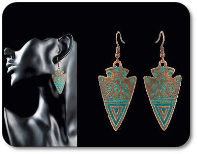 Earrings Ethnic Studs Antique Horus Copper/Turquoise Egyptian Hook Hippie