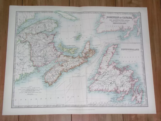 1907 Antique Map  Of Maritimes New Brunswick Nova Scotia Newfoundland Canada