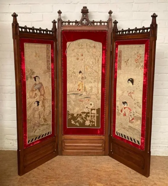 ARRIVES JAN 2024 French Antique Gothic/Asian Privacy Screen with Needlepoint