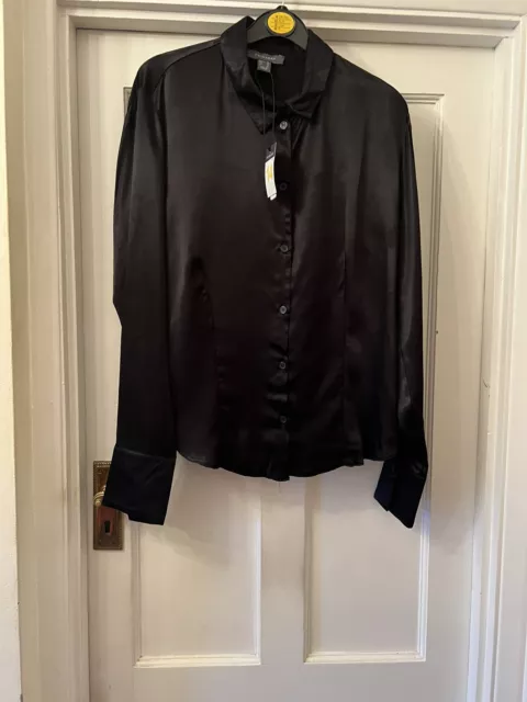 New Primark Black Silky Satin Look Shirt Blouse,UK 12/14