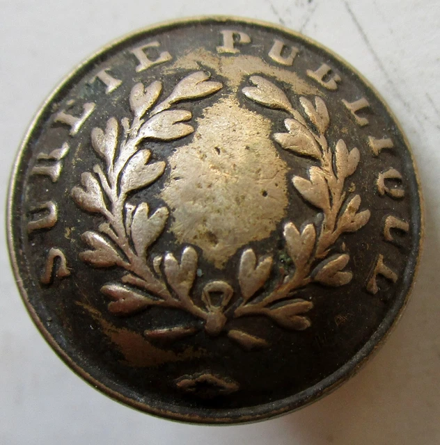 Ancien bouton bombé en métal argenté du 19é pour la sureté publique, de 21 mm