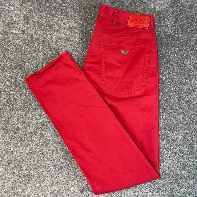 Pantalones de mezclilla chinos Armani Jeans J23 para hombre W32 L33 ajustados rectos rojos salmón elásticos