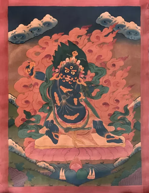 Vajrapani Old  Oil Varnished Original Hand-Painted Tibetan Thangka Painting