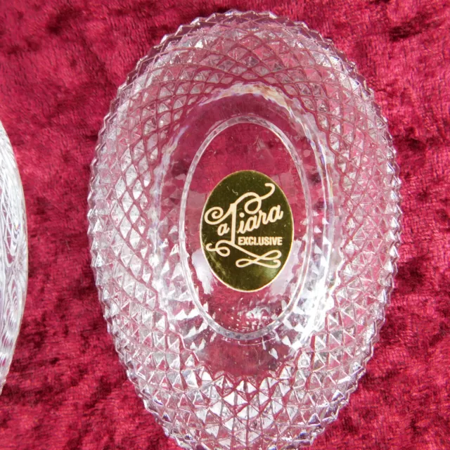 VTG A TIARA Exclusives Clear Cut Glass 2 pc Egg Trinket Candy Dish Easter Boxed 3