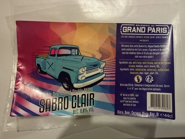 Etiquette de Bière : SABRO CLAIR - Brass. du Grand Paris - 93 France