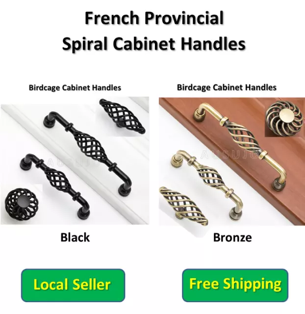 Black Bronze Spiral French Provincial Birdcage Kitchen Cabinet Handle Knob Pull