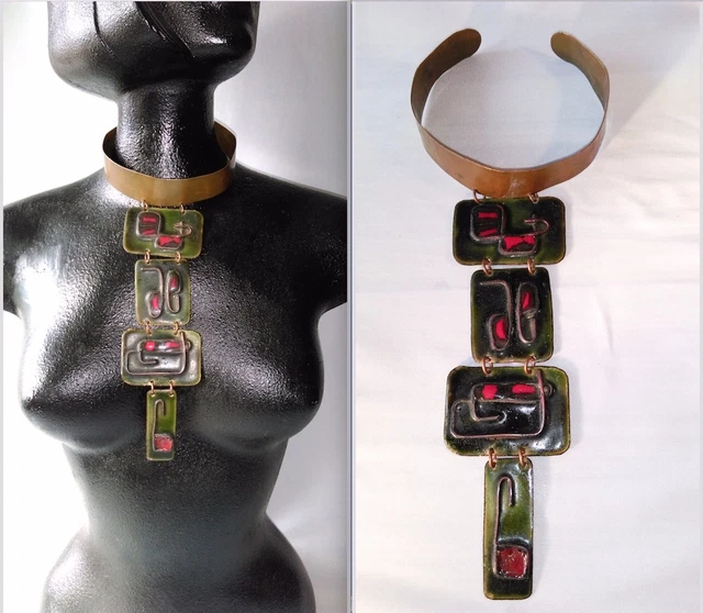 Collier Ras Du Cou Torque Brutaliste - Laiton Soudé - Artiste Années 1970 - Vintage