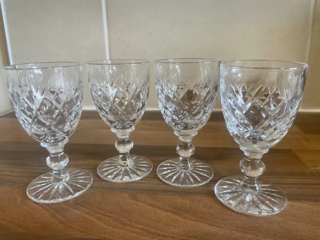 Set Of 4 Vintage Sherry / Port / Liqueur Clear Cut Glasses 9cm