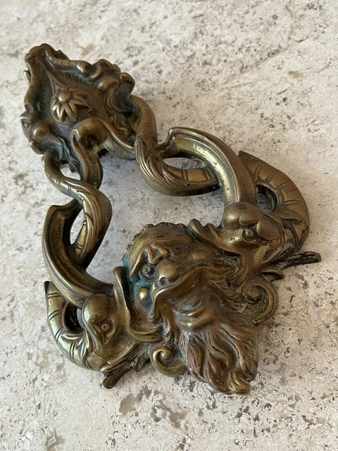 9.5" ANTIQUE 4 lb 1893 VICTORIAN NEW ORLEANS GARGOYLE NEPTUNE FACE DOORKNOCKER