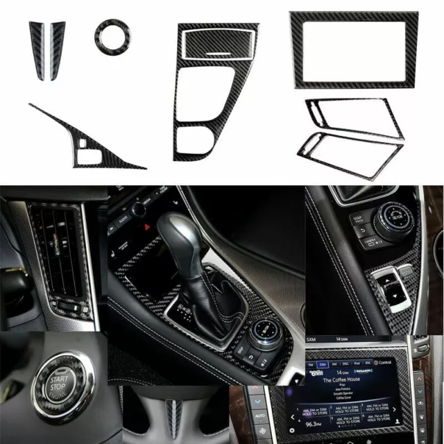 9PCS Carbon Fiber Full Interior Trim Cover Fit for Infiniti Q50 Q60 2014-2019