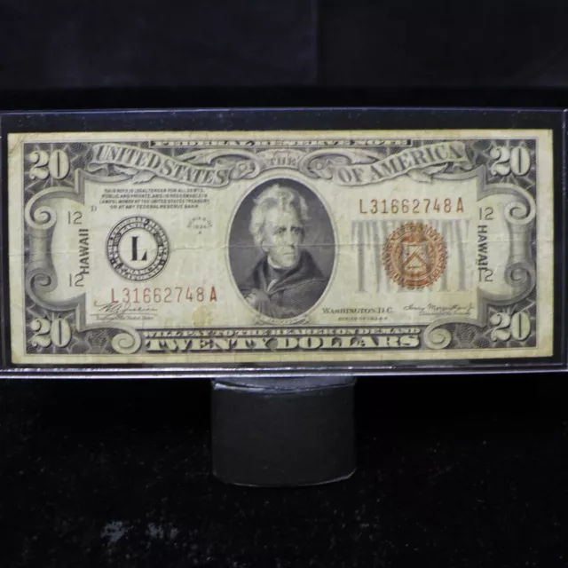 1934 A $20 United States Federal Reserve Note Hawaii Overprint - Fine