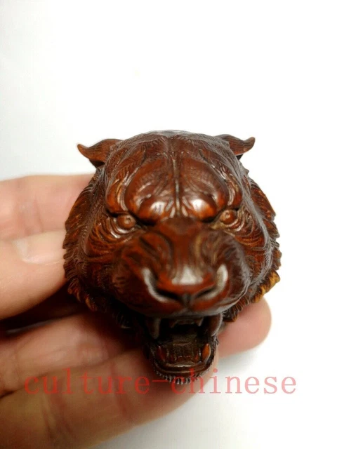 collectable old Japanese boxwood hand carved tiger Figure statue netsuke gift
