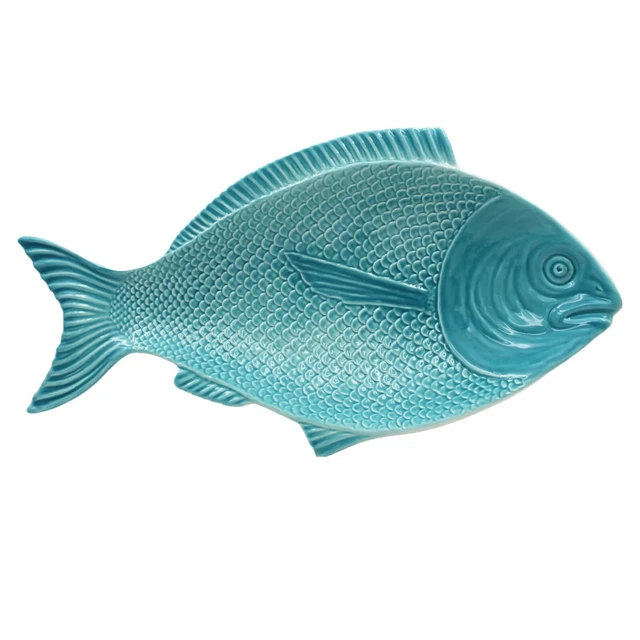 Hand-Painted Ceramic Aqua Blue Fish Platter, Portuguese Ceramic Platter